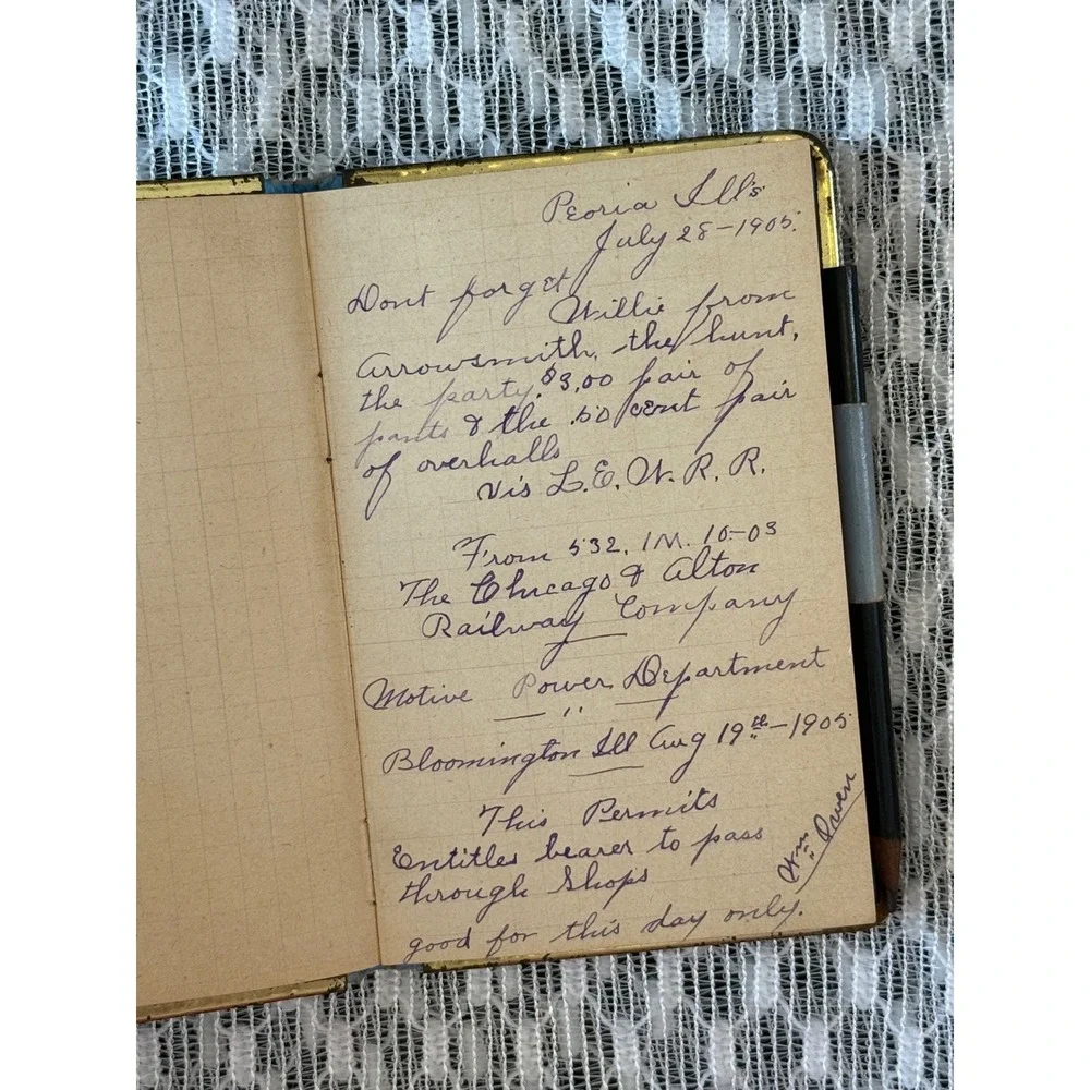 Antique 1905 Pocket Notebook Handwritten Notes Ephemera Blue Gold Floral
